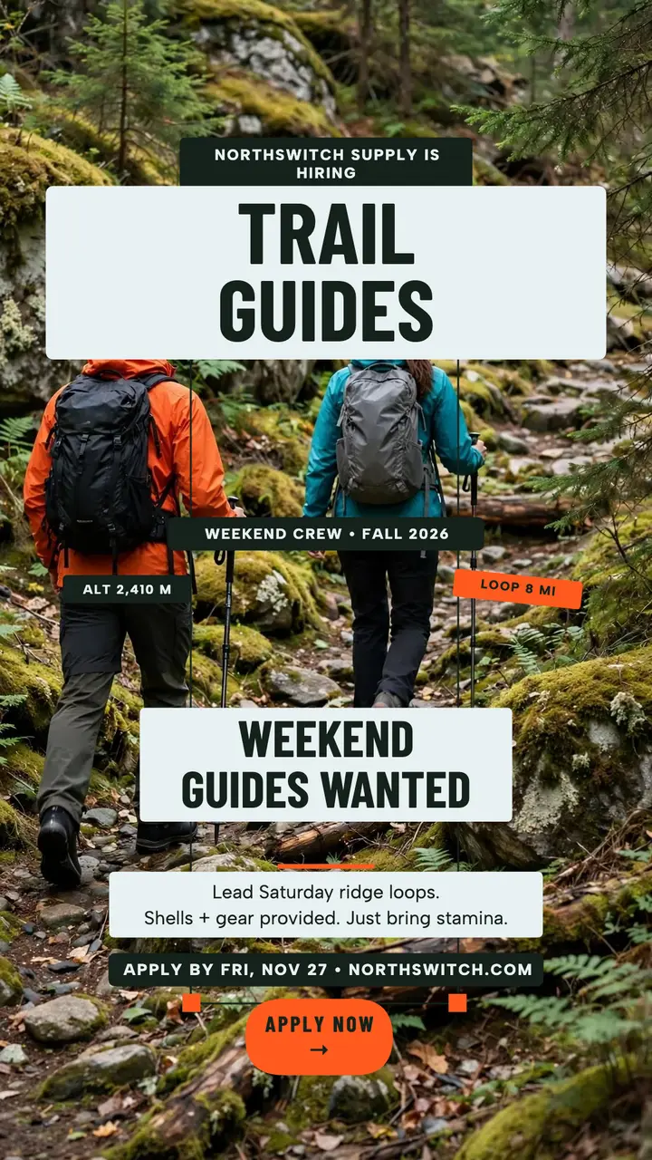Northswitch weekend trail guides hiring story: trail guides hiring story template