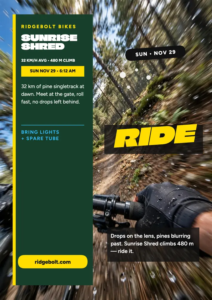 Ridgebolt Sunrise Shred ride flyer template