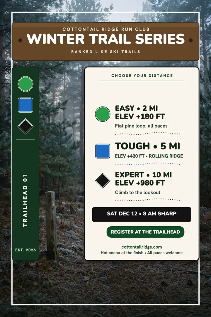 Cottontail Ridge winter trail series poster template