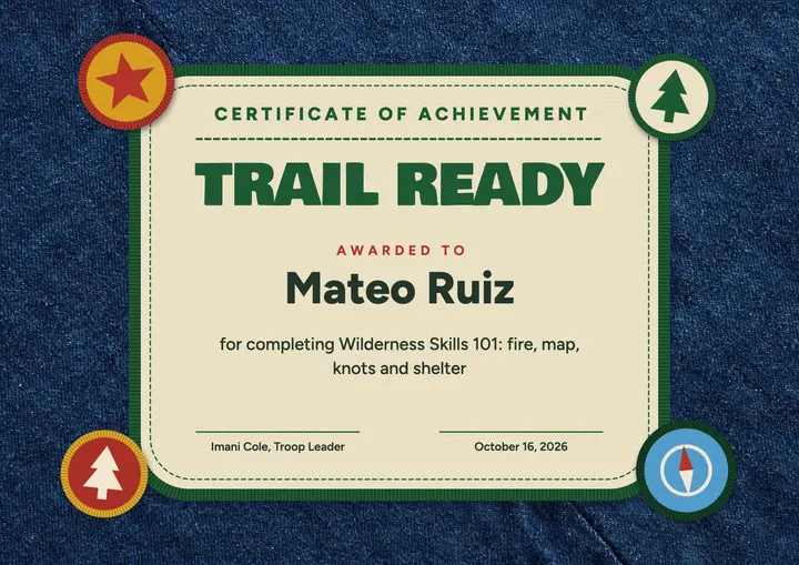 Trail Ready course certificate template