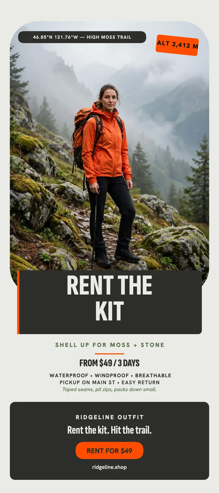 Ridgeline trail shell rental rack card template