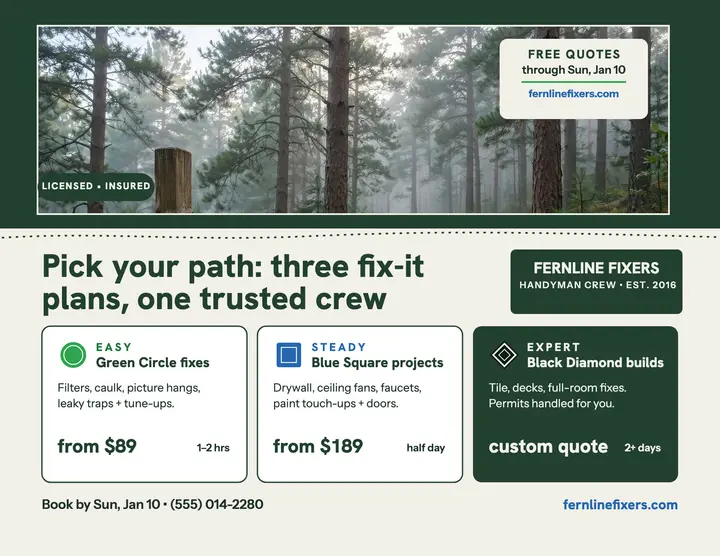 Fernline Fixers trail tier plans flyer template