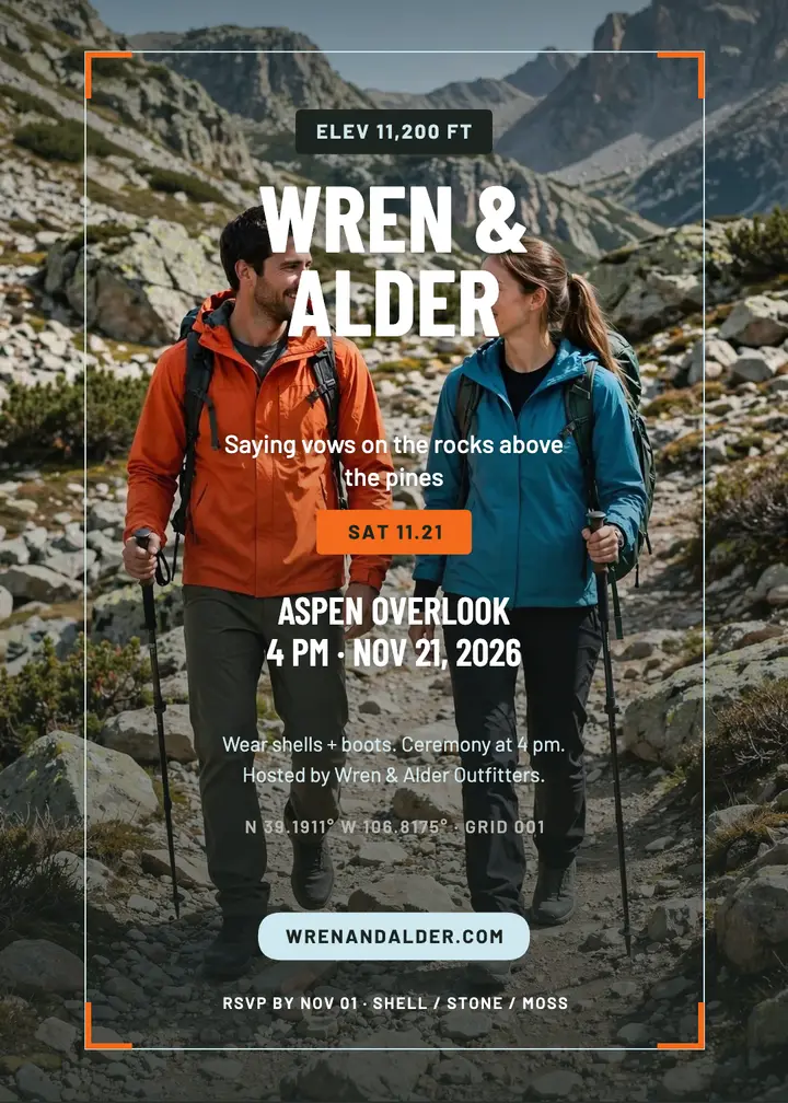 Wren and Alder trail wedding invitation: trail wedding invitation template