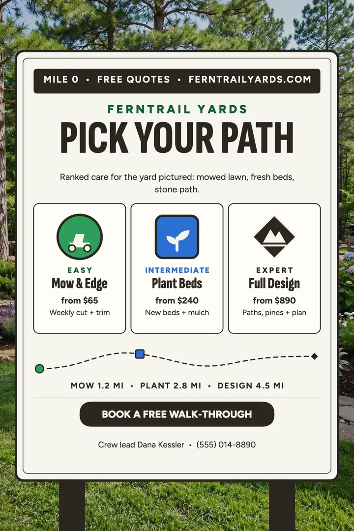 Ferntrail Yards trailhead service menu poster template