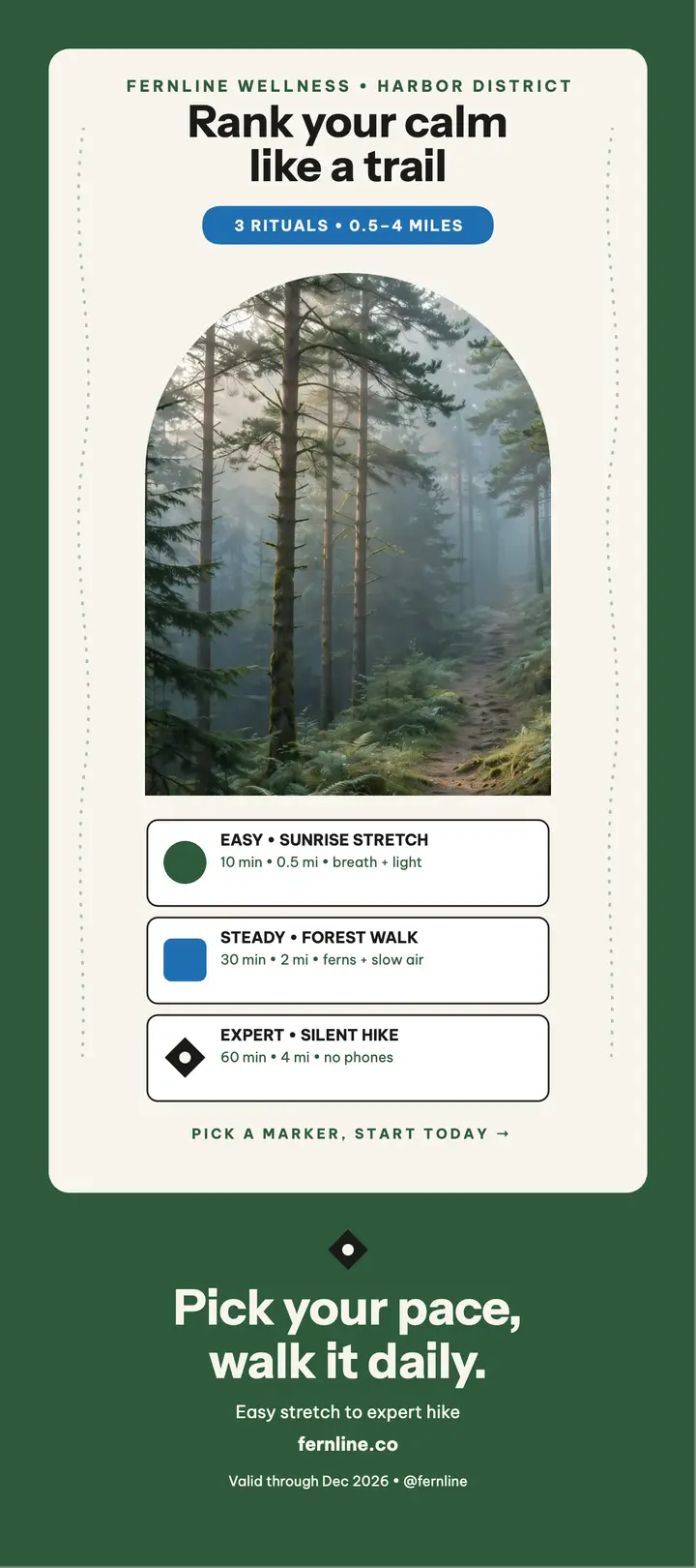 Fernline self-care trails rack card: self-care trails rack card template