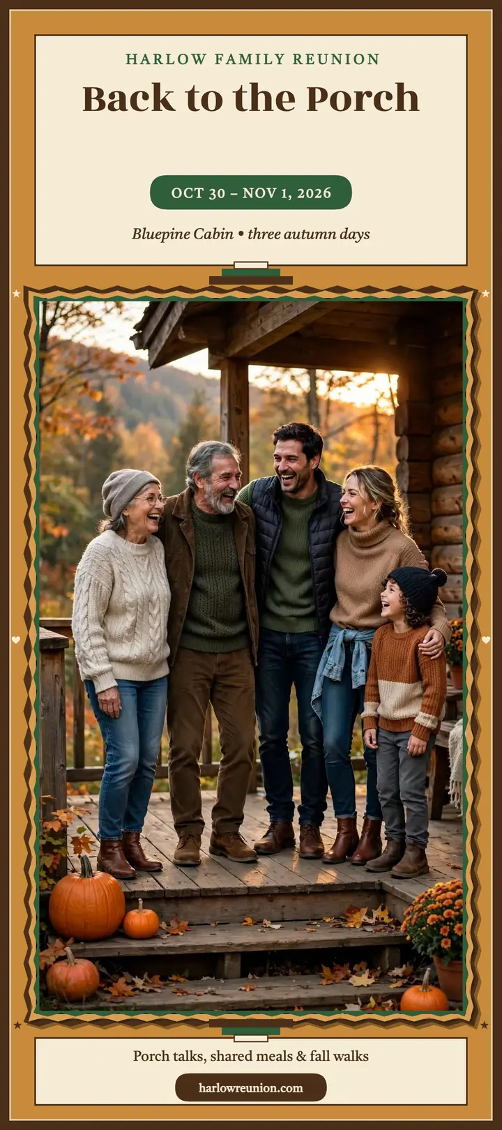 Harlow family cabin reunion rack card template