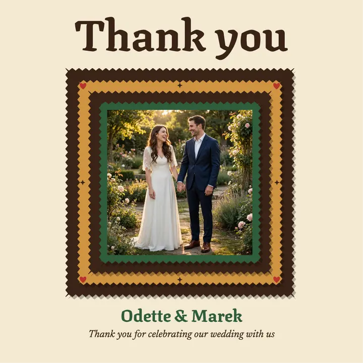 Odette and Marek wedding thank-you card template
