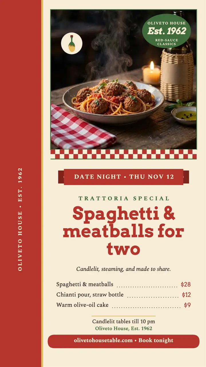 Oliveto House date night story template