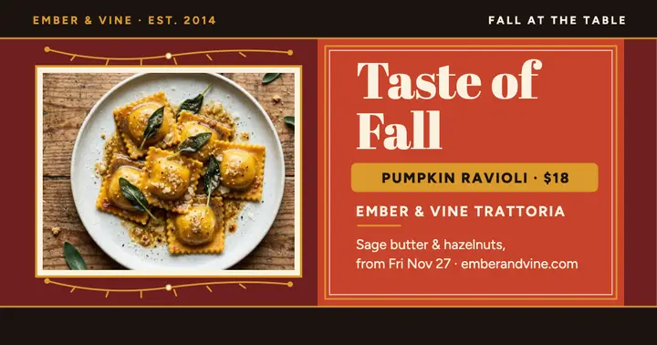 Ember and Vine fall menu post template