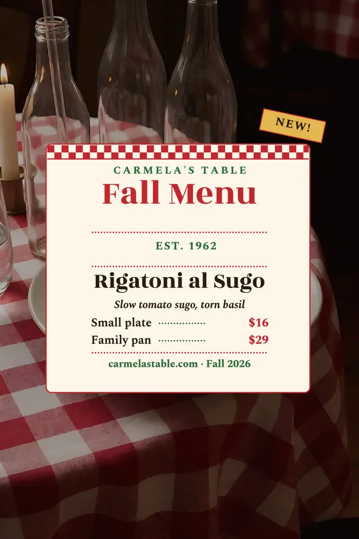 Carmela's Table fall menu poster template