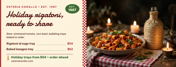 Osteria Corallo holiday catering cover template