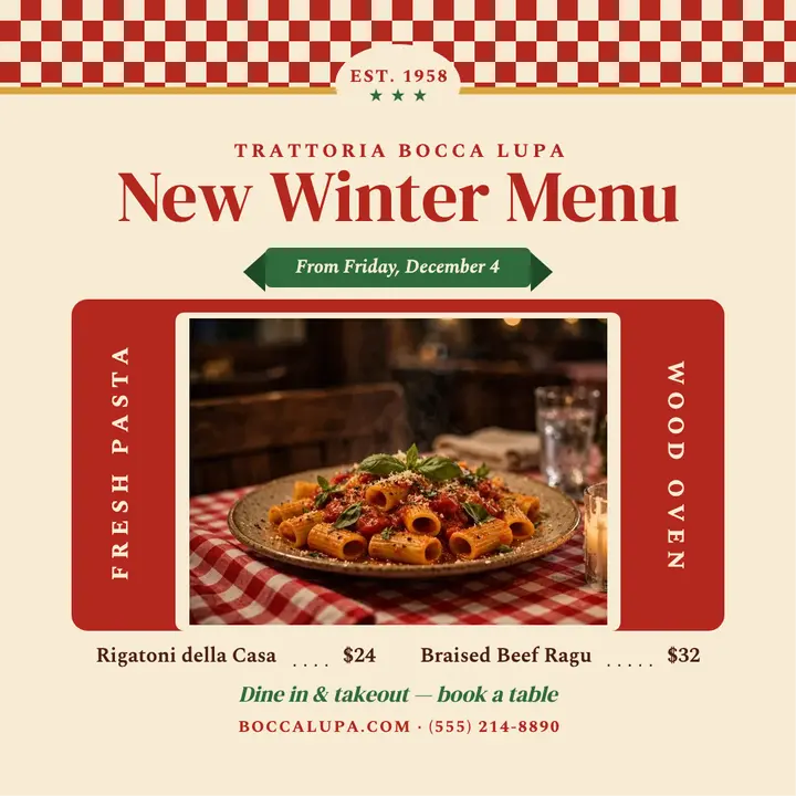 Bocca Lupa new winter menu launch template