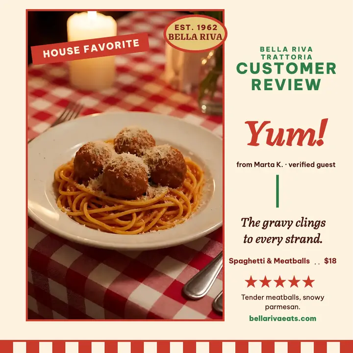 Bella Riva trattoria review card template