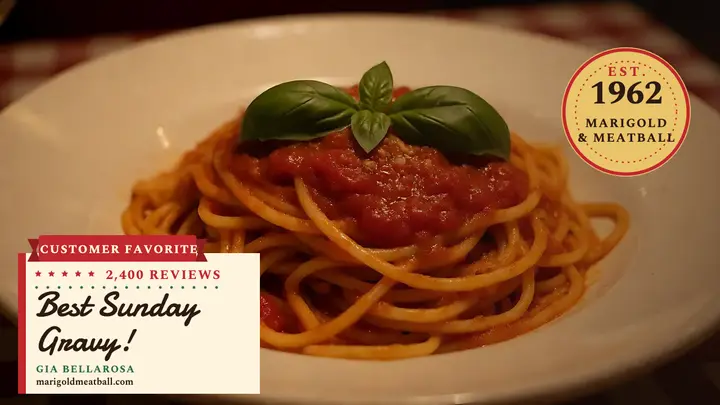Marigold and Meatball Sunday gravy review thumbnail template
