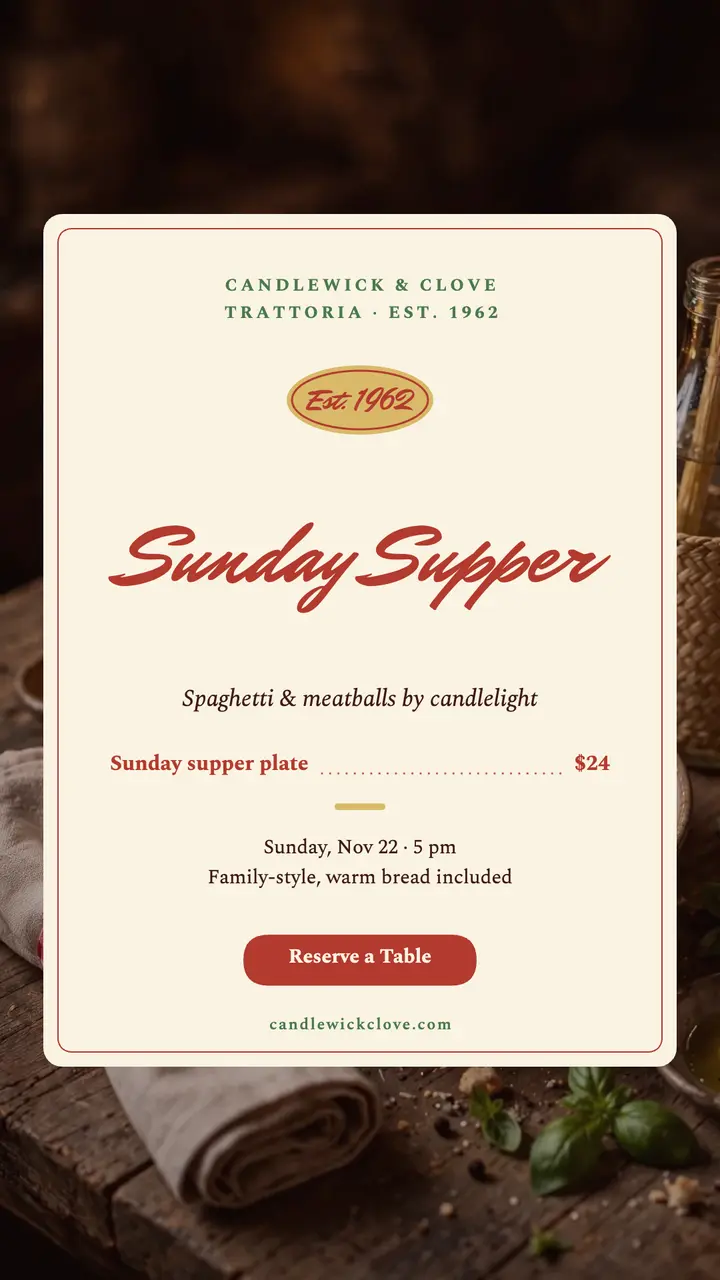 Candlewick and Clove Sunday supper story template