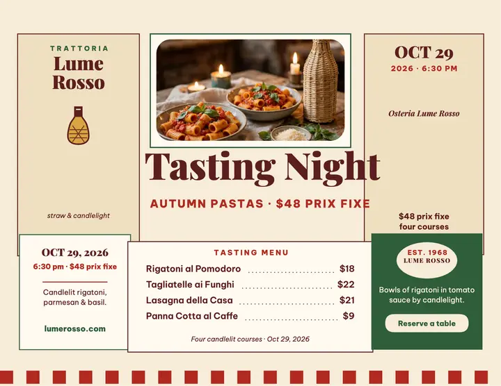Autumn tasting night flyer, Osteria Lume Rosso template