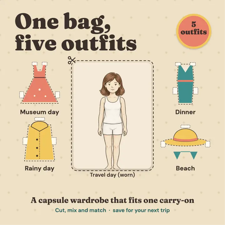 Five outfits one carry-on paper doll post: travel packing guide post template