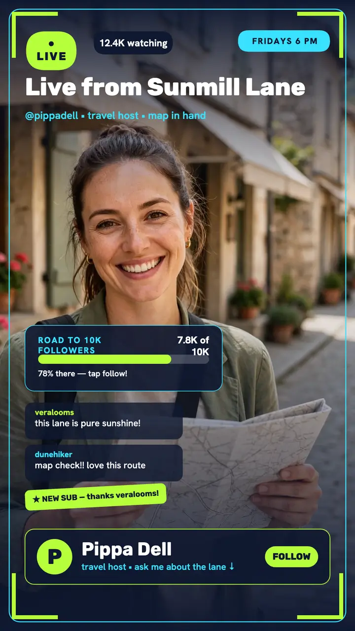 Pippa Dell travel live overlay story template
