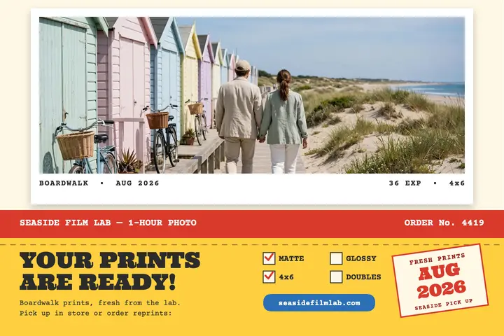 Seaside prints envelope postcard: photo prints postcard template