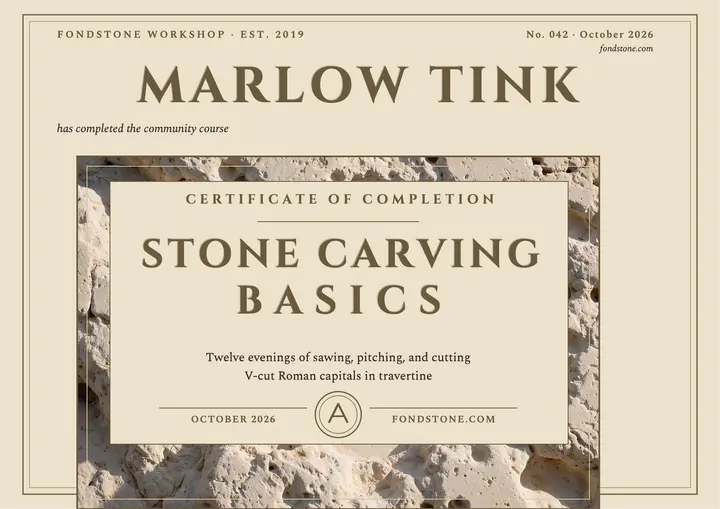Fondstone stone carving certificate template