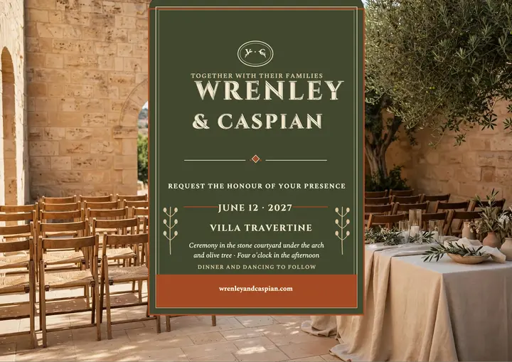 Wrenley and Caspian travertine invitation: wedding invitation certificate template