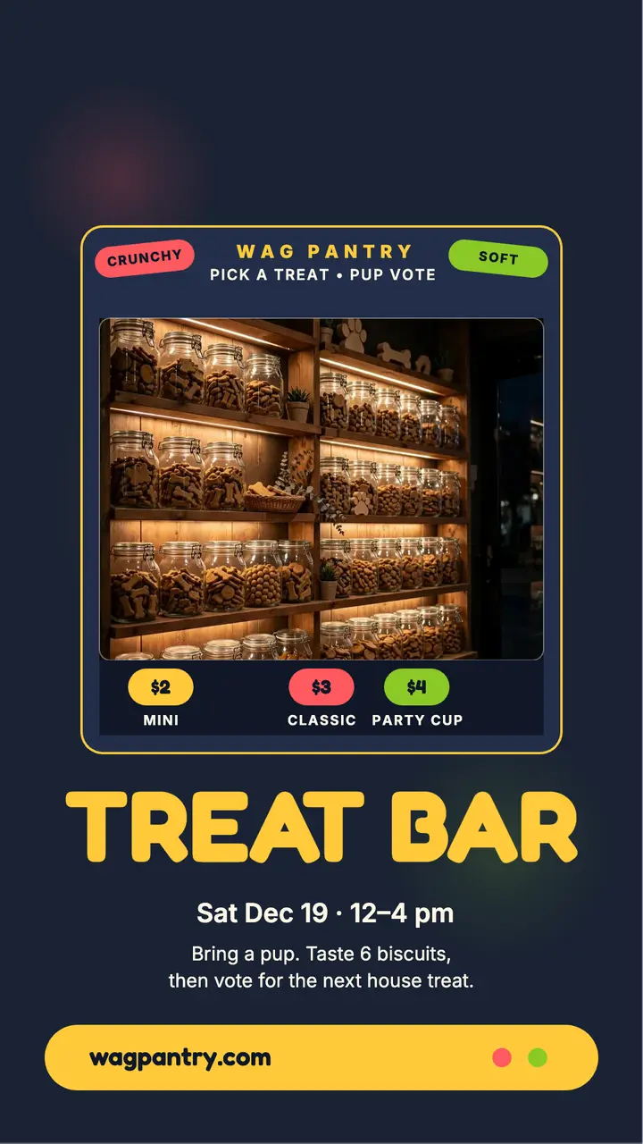 Wag Pantry treat bar vending story template