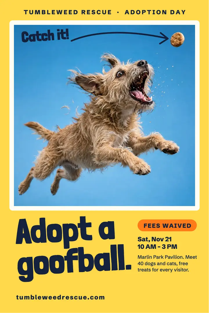 Tumbleweed Rescue adoption day poster template