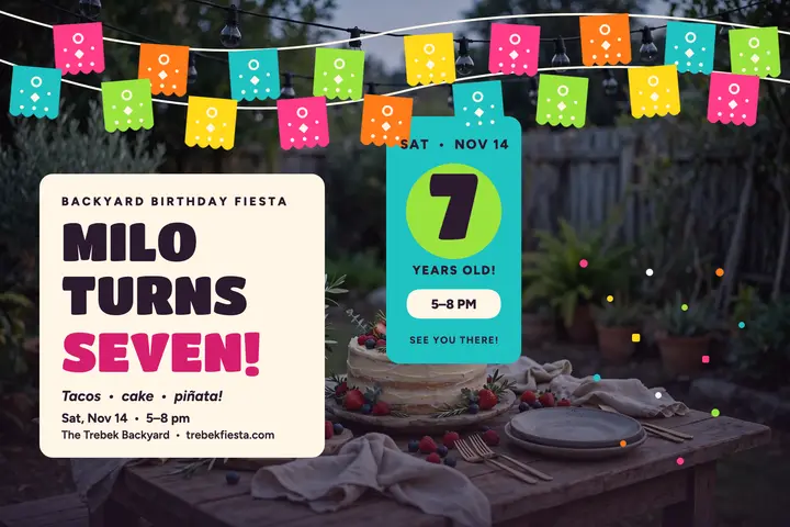 Milo turns seven fiesta postcard template