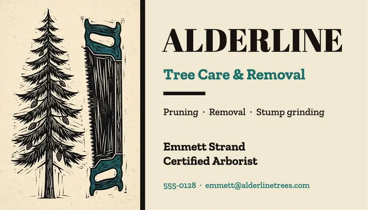 Alderline tree care linocut business card template
