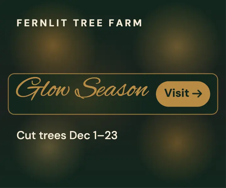 Fernlit Tree Farm holiday glow display ad template