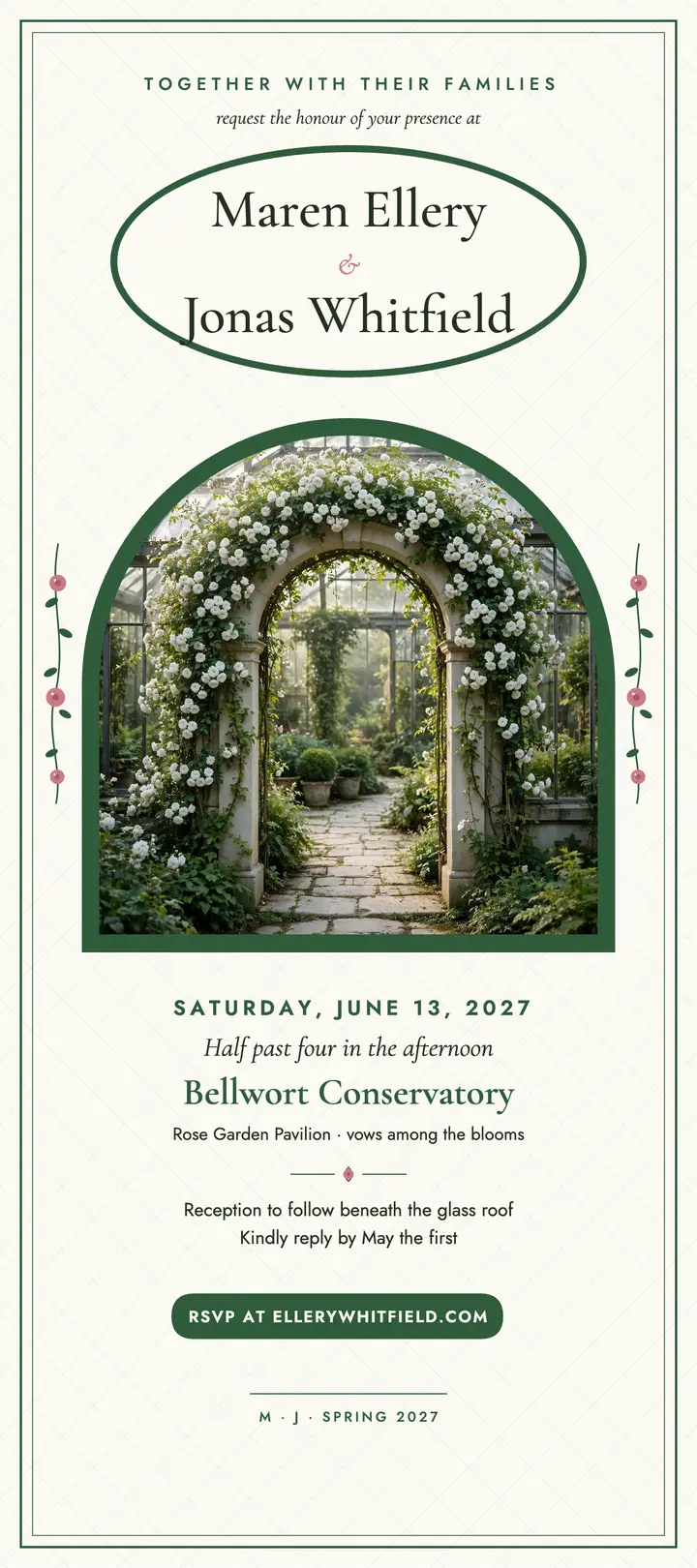 Maren Ellery garden wedding invitation, conservatory template