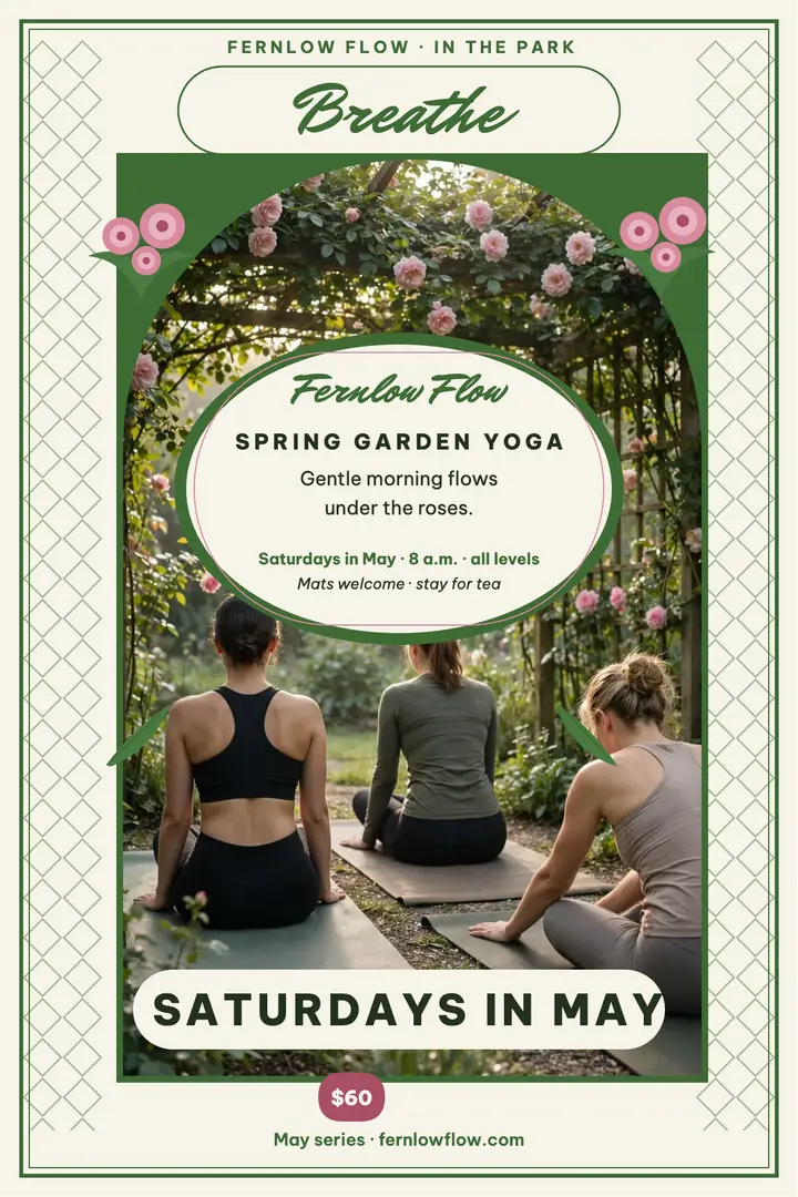 Fernlow Flow garden yoga poster template