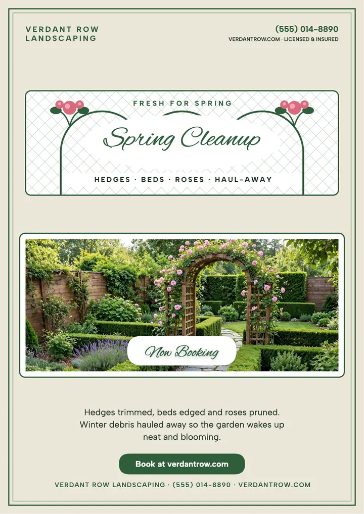 Verdant Row spring cleanup trellis flyer template