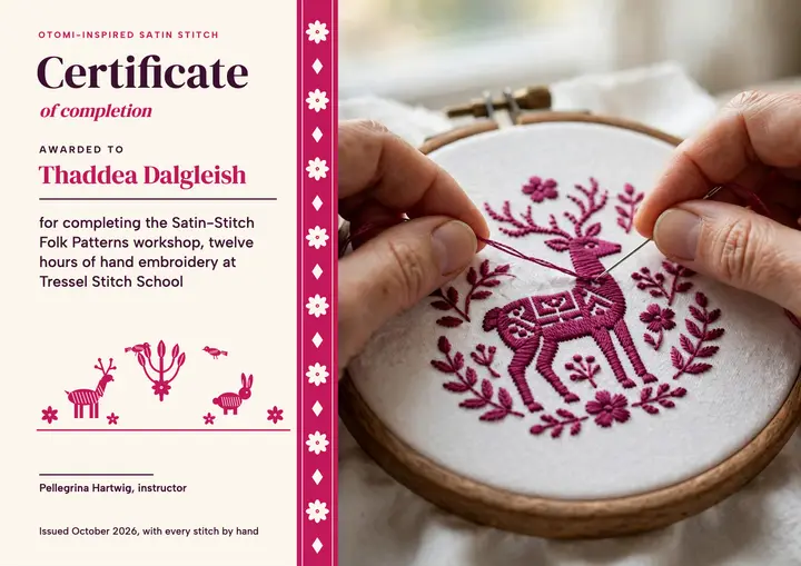 Tressel satin-stitch workshop certificate template