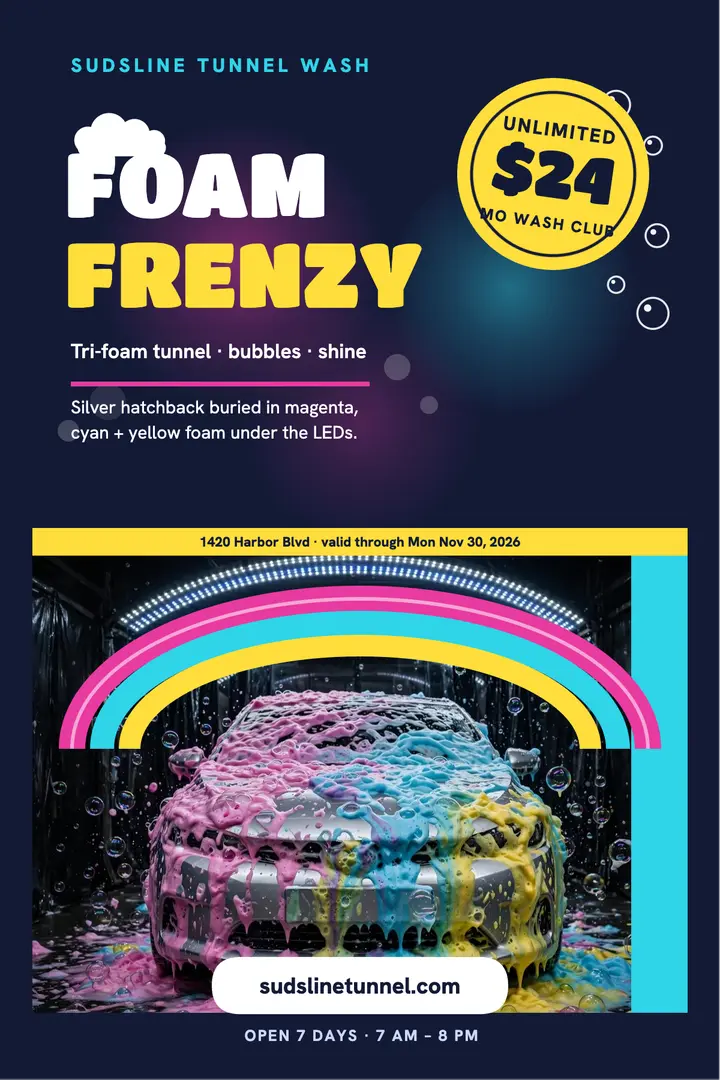 Sudsline tri-foam unlimited wash poster template