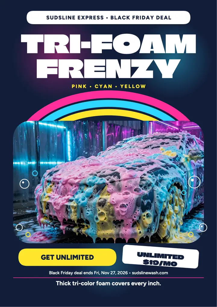 Sudsline tri-foam wash sale flyer: car wash sale flyer template