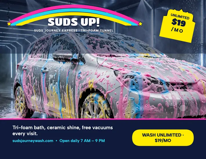 Suds Journey Express unlimited wash flyer template