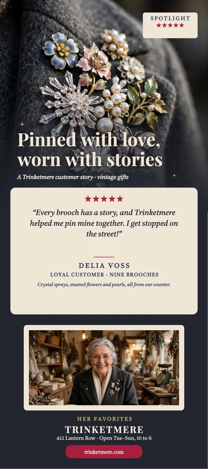 Trinketmere customer spotlight rack card template