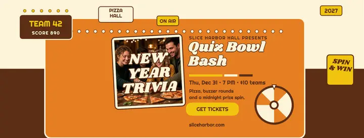 Slice Harbor Quiz Bowl New Year cover: trivia night cover template