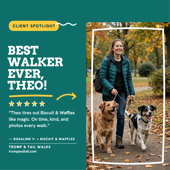 Tromp and Tail walker spotlight post: dog walker review post template