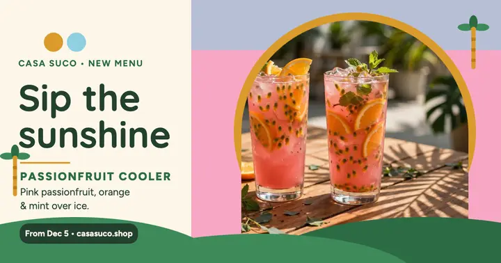 Casa Suco tropical winter menu post template