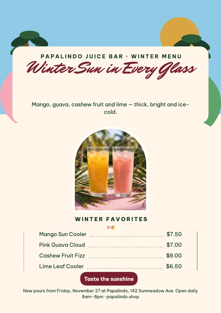 Papalindo winter juice menu flyer template