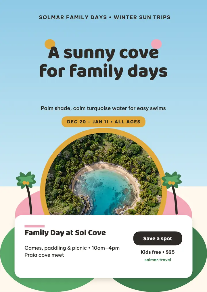 Solmar Family Days sunny cove flyer: family beach flyer template