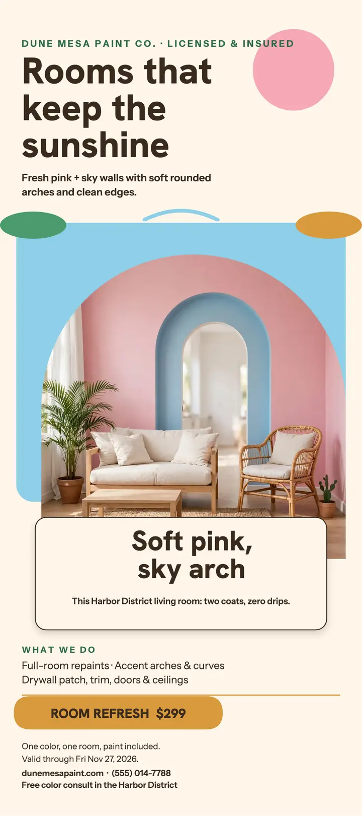 Dune Mesa pink living room painter card template