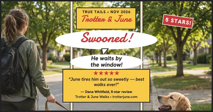 Trotter and June dog walking review comic template