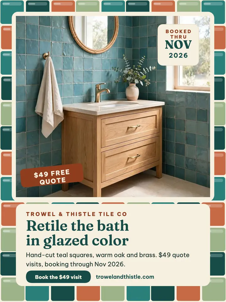 Trowel and Thistle tile bath remodel portrait: tile remodel post template