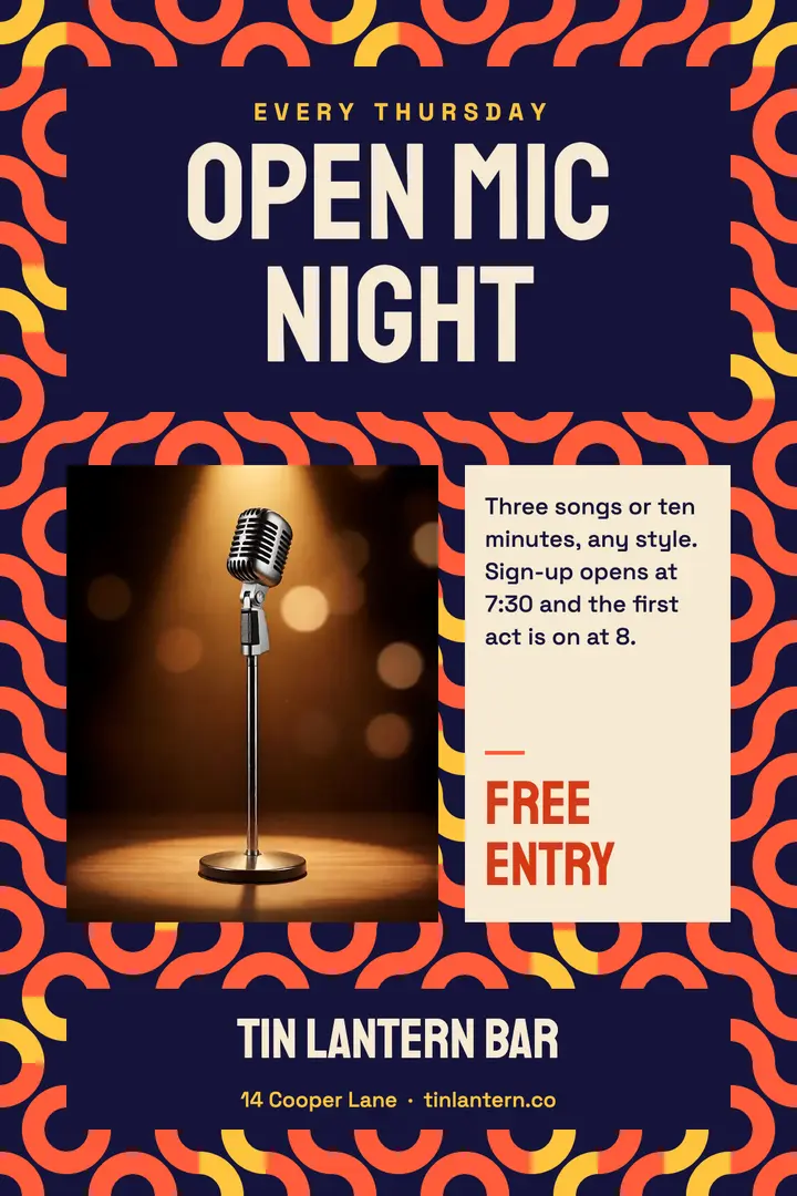 Tin Lantern open mic night: open mic night poster template