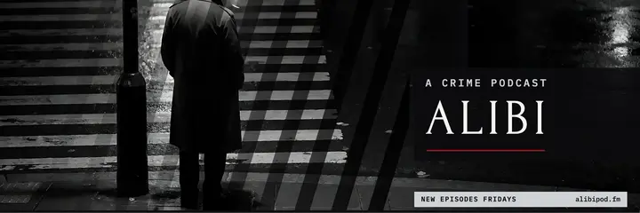 Alibi true crime podcast header, film noir template