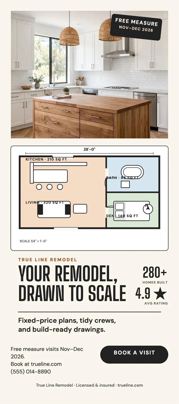 True Line Remodel plan rack card template