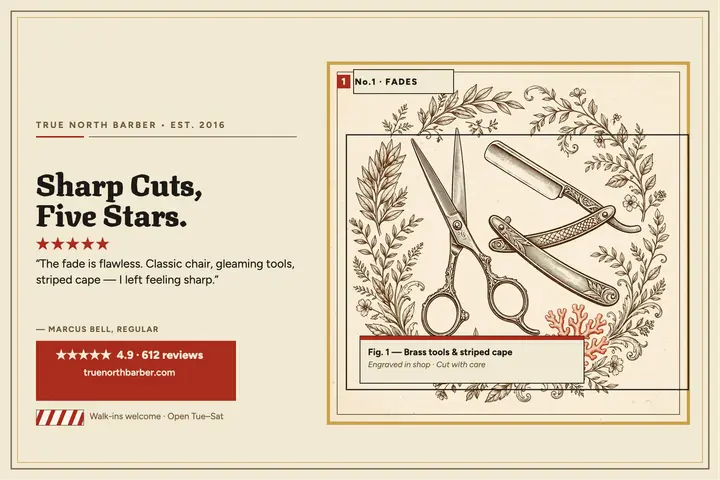 True North Barber five-star review postcard template